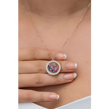 Nereze 925 Ayar Gümüş Rose Daire Tasarım Uçuşan Kelebek Kolye