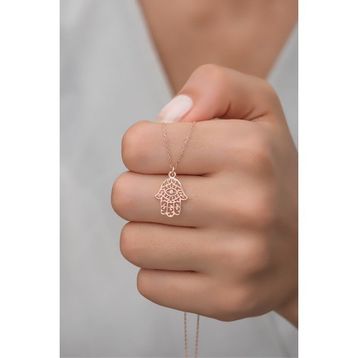 Nereze 925 Ayar Gümüş Rose Fatma Ana Eli Kolye