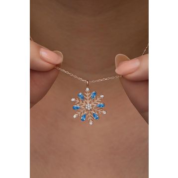 Nereze 925 Ayar Gümüş Rose Kaplama Aquamarin Taşlı Kartanesi Kolye