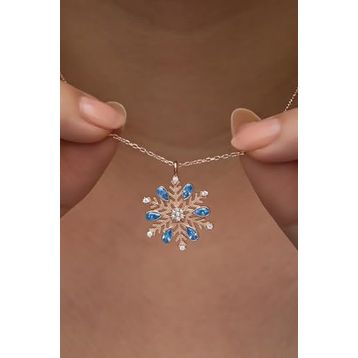 Nereze 925 Ayar Gümüş Rose Kaplama Aquamarin Taşlı Kartanesi Kolye