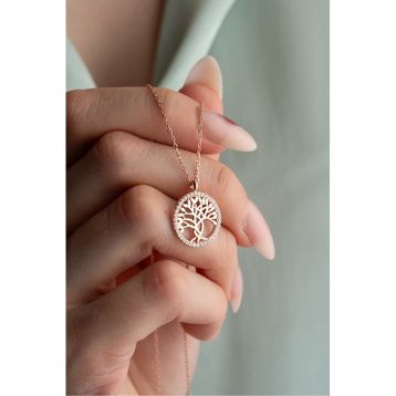 Nereze 925 Ayar Gümüş Rose Kaplama Hayat Ağacı Kolye