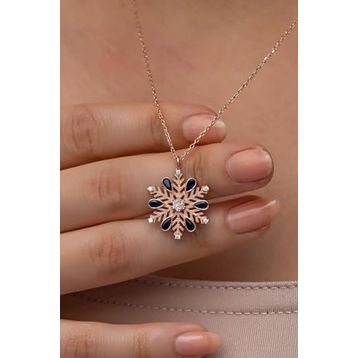 Nereze 925 Ayar Gümüş Rose Kaplama Mavi Taşlı Kartanesi Kolye