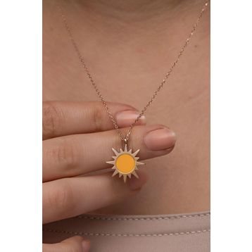 Nereze 925 Ayar Gümüş Rose Kaplama Mineli Güneş Model Kadın Kolye