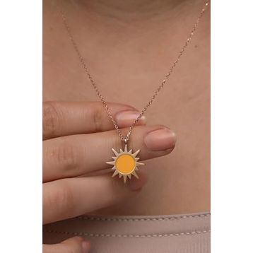 Nereze 925 Ayar Gümüş Rose Kaplama Mineli Güneş Model Kadın Kolye