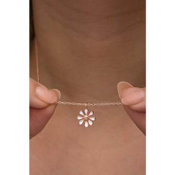 Nereze 925 Ayar Gümüş Rose Kaplama Minimal Mineli Papatya Kadın Kolye