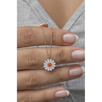 Nereze 925 Ayar Gümüş Rose Kaplama Minimal Mineli Papatya Kadın Kolye