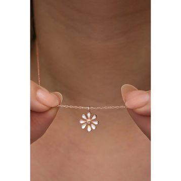 Nereze 925 Ayar Gümüş Rose Kaplama Minimal Mineli Papatya Kadın Kolye