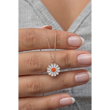 Nereze 925 Ayar Gümüş Rose Kaplama Minimal Mineli Papatya Kadın Kolye