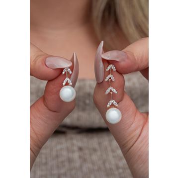 Nereze 925 Ayar Gümüş Rose Kaplama Sallantılı İncili Küpe