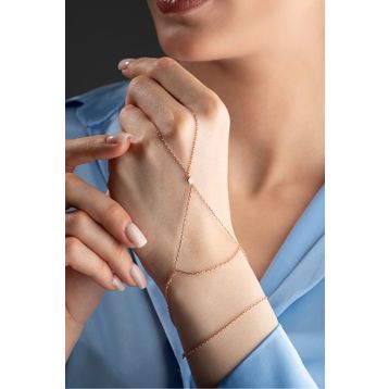 Nereze 925 Ayar Gümüş Rose Kaplama Tektaş Model Şahmeran Bileklik