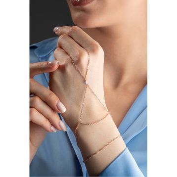 Nereze 925 Ayar Gümüş Rose Kaplama Tektaş Model Şahmeran Bileklik