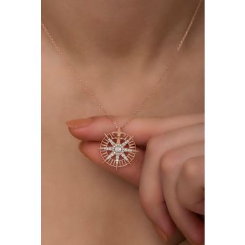 Nereze 925 Ayar Gümüş Rose Kuzey Yıldızı Kolye