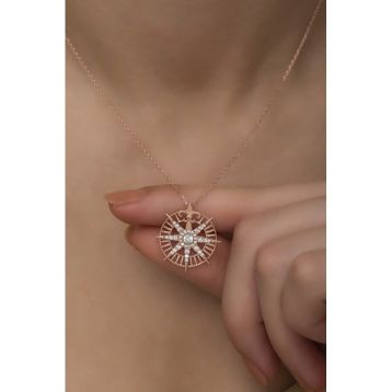 Nereze 925 Ayar Gümüş Rose Kuzey Yıldızı Kolye