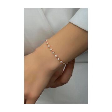 Nereze 925 Ayar Gümüş Rose Sıralı 3 Mm Beyaz Taşlı Bileklik