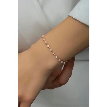 Nereze 925 Ayar Gümüş Rose Sıralı 3 Mm Beyaz Taşlı Bileklik