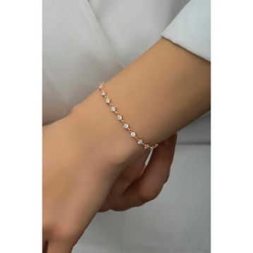 Nereze 925 Ayar Gümüş Rose Sıralı 3 Mm Beyaz Taşlı Bileklik