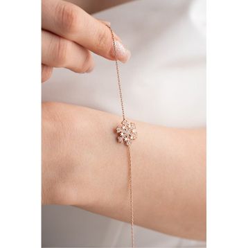 Nereze 925 Ayar Gümüş Rose Yıldız Detaylı Kartanesi Bileklik