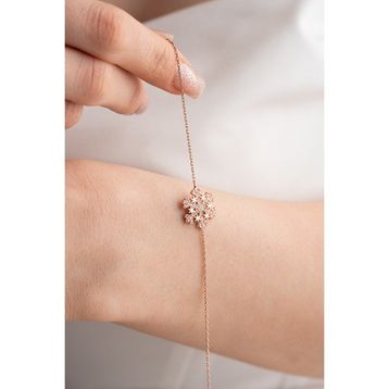 Nereze 925 Ayar Gümüş Rose Yıldız Detaylı Kartanesi Bileklik