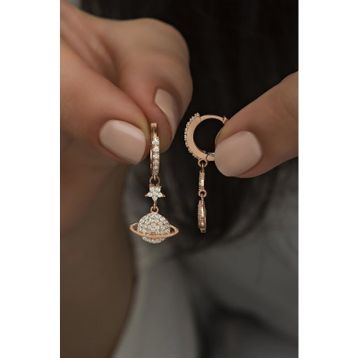 Nereze 925 Ayar Gümüş Sallantılı Rose Gezegen Küpe