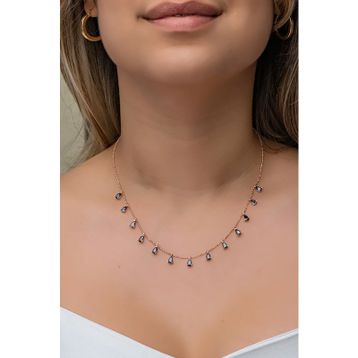 Nereze 925 Ayar Gümüş Sıralı Damla Mistik Topaz Taşlı Kadın Kolye