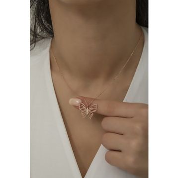 Nereze 925 Ayar Gümüş Zirkon Taşlı Parlak Kadın Kelebek Kolye