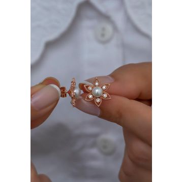 Nereze 925 Ayar İncili Çiçek Model Kadın Gümüş Küpe