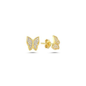 Nereze 925 Ayar Minik Gold Kelebek Kadın Gümüş Küpe