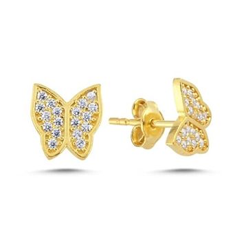 Nereze 925 Ayar Minik Gold Kelebek Kadın Gümüş Küpe