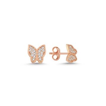 Nereze 925 Ayar Minik Rose Zirkon Taşlı Kelebek Kadın Gümüş Küpe