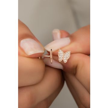 Nereze 925 Ayar Minik Rose Zirkon Taşlı Kelebek Kadın Gümüş Küpe