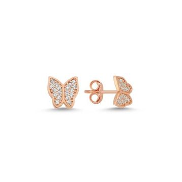 Nereze 925 Ayar Minik Rose Zirkon Taşlı Kelebek Kadın Gümüş Küpe