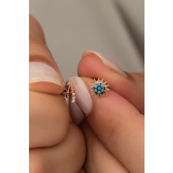Nereze 925 Ayar Minik Turkuaz Taşlı Güneş Kadın Gümüş Küpe
