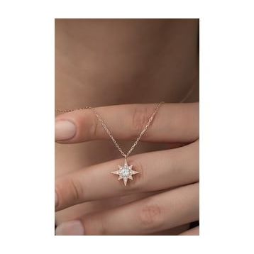 Nereze 925 Ayar Minimal Tektaş Kutup Yıldızı Kadın Gümüş Kolye