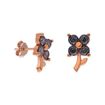 Nereze 925 Ayar Mistik Topaz Minik Yonca Kadın Gümüş Küpe