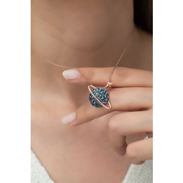 Nereze 925 Ayar Mix Taşlı Gezegen Kadın Gümüş Kolye