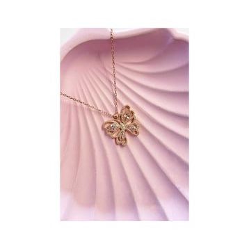 Nereze 925 Ayar Pembe Taşlı Kelebek Kadın Gümüş Kolye