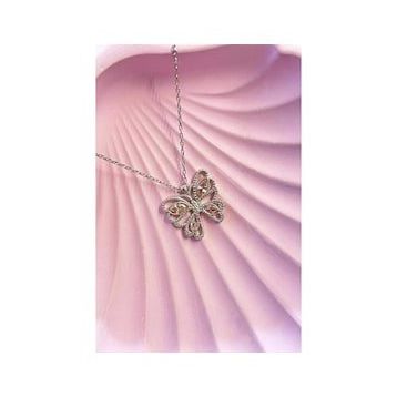 Nereze 925 Ayar Pembe Taşlı Kelebek Kadın Gümüş Kolye