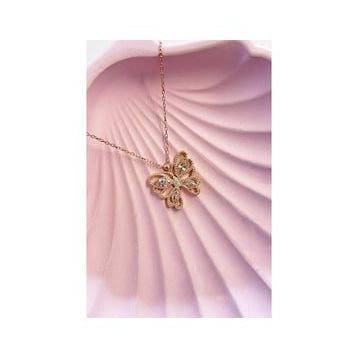 Nereze 925 Ayar Pembe Taşlı Kelebek Kadın Gümüş Kolye