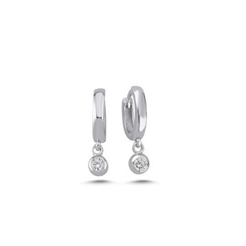 Nereze 925 Ayar Rodyum Kaplama 10 mm Sallantılı Tek Taşlı Gümüş Küpe