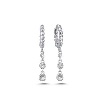 Nereze 925 Ayar Rodyum Kaplama 10 mm Toplu Sallantılı 3 Taşlı Gümüş Küpe