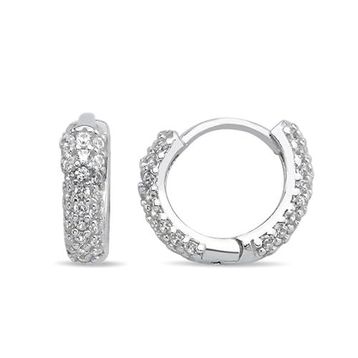 Nereze 925 Ayar Rodyum Kaplama 10 mm Zirkon Taşlı Tamtur Gümüş Küpe