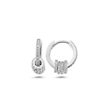 Nereze 925 Ayar Rodyumlu 15 mm Zirkon Taşlı Minik Halkalı Gümüş Küpe
