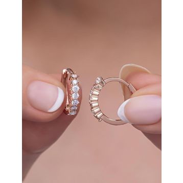 Nereze 925 Ayar Rose 15 mm Zirkon Taşlı Halka Gümüş Küpe