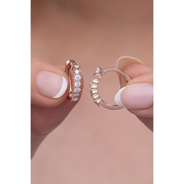 Nereze 925 Ayar Rose 15 mm Zirkon Taşlı Halka Gümüş Küpe