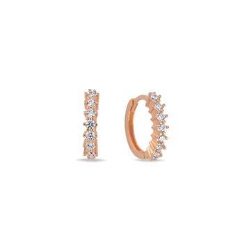 Nereze 925 Ayar Rose 15 mm Zirkon Taşlı Halka Gümüş Küpe