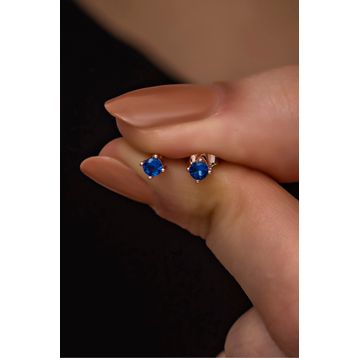 Nereze 925 Ayar Rose 3 mm Lacivert Taşlı Tektaş Kadın Gümüş Küpe