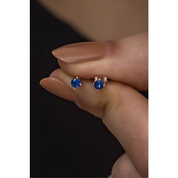 Nereze 925 Ayar Rose 3 mm Lacivert Taşlı Tektaş Kadın Gümüş Küpe
