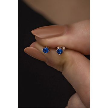 Nereze 925 Ayar Rose 3 mm Lacivert Taşlı Tektaş Kadın Gümüş Küpe