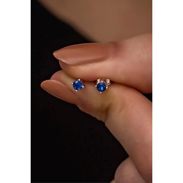 Nereze 925 Ayar Rose 3 mm Lacivert Taşlı Tektaş Kadın Gümüş Küpe