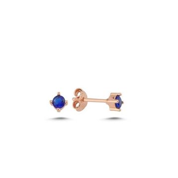 Nereze 925 Ayar Rose 3 mm Lacivert Taşlı Tektaş Kadın Gümüş Küpe